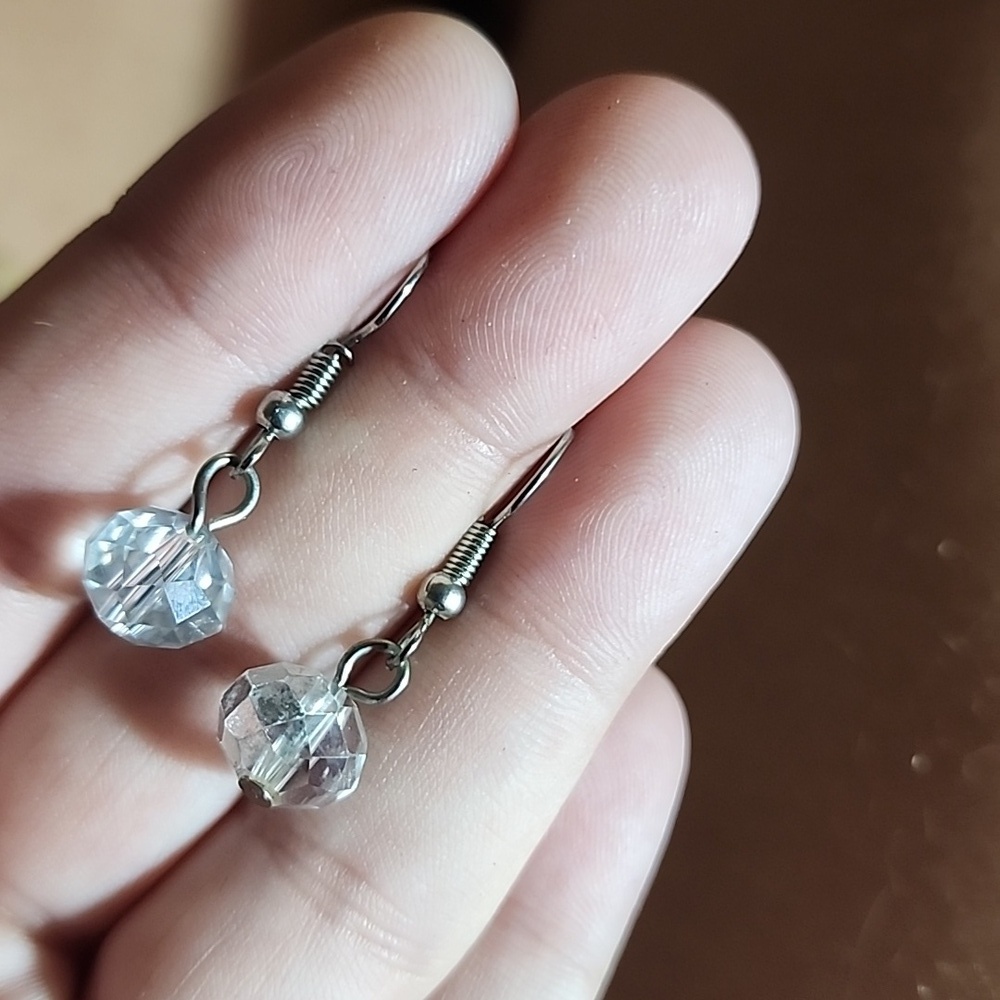 (67) Silver Crystal Drop Earrings